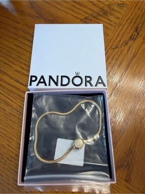 Pandora Gold Snake Chain Bracelet with Sparkling Round Clasp